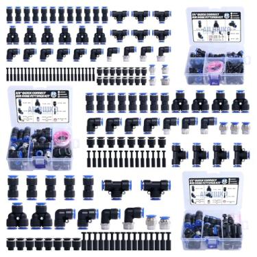 Imagem de Ailbiuko Kit sortido de encaixe de mangueira de ar de conexão rápida de 170 peças, acessórios pneumáticos de pressão para conectar 1/20.3 cm 1/10.2 cm 3/20.3 cm 1/5.1 cm NPT linha de ar kits de