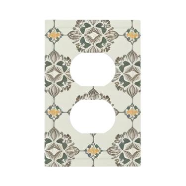 Imagem de Nadoabtm Capas de tomada vintage floral padrão geométrico 1 gangue duplex capa de tomada elétrica decorativa para interruptor de luz para decoração de cabine de quarto
