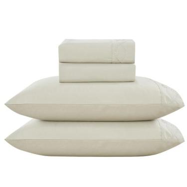 Imagem de Jogo de Cama Lençol King Romantico Percal 300 Fios 4 Peças - Bege - 10