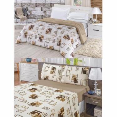 Imagem de Kit Edredom Malha 100% Algodão Queen Dupla Face 7 Peças + Lençol - Ave