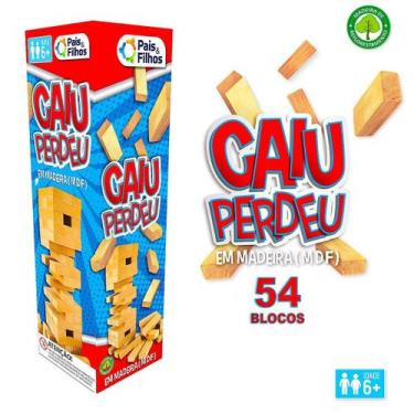 Imagem de Brinquedo Caiu Perdeu De Madeira Jogo Mesa 54 Peças Premium - Pais E F