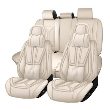 Imagem de Arazi Conjunto completo de capas de assento de carro para Mercedes-Benz GLE 350 2017-2025, capa de assento de couro napa cobertura total protetor de assento à prova d'água (bege, 5 assentos de luxo)