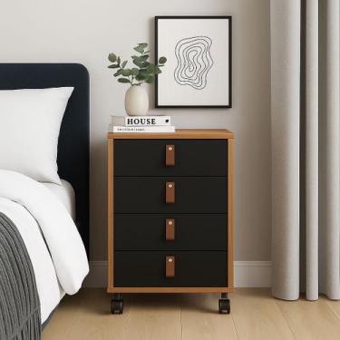 Imagem de Gaveteiro Com Rodinha Quarto Escritório 4 Gavetas Multiuso Cor:Cedro/P