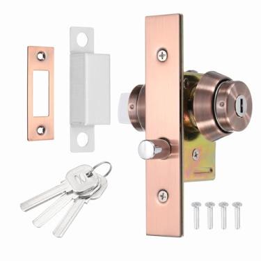 Imagem de PATIKIL Fechadura de porta de loja, fechadura de fechadura comercial com fechadura de encaixe circular de vidro emoldurado conjunto de fechadura central com trava interna e 3 chaves, bronze