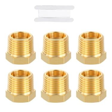 Imagem de METALLIXITY 6 peças NPT macho de 9,5 mm x 1/20.3 cm FeMale NPT Rosca Latão Hex Bucha Adaptador Adaptador Adaptador de Tubo Converte com Fita de Vedação para Bica de Banheira/Chuveiro