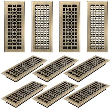 Imagem de MorningRo Pacote com 10 registros de piso 10 × 30 cm tampas de ventilação de aço bronze para piso doméstico resistente caminhável ajustável direção fluxo de ar grades de registro de metal para