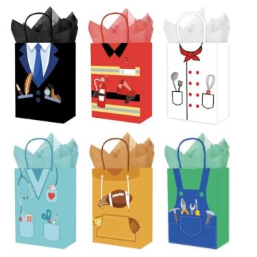 Imagem de Whaline 60 peças de saco de papel de dia dos pais com 60 folhas, sacos de papel de seda com alças, roupas de trabalho, sacos de doces para lembrancinhas de festa de aniversário do pai, suprimentos