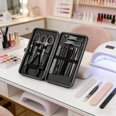 Imagem de Conjunto de 24 cortadores de unha, conjunto de manicure e kit de pedicure, cortadores de unhas e unhas de aço inoxidável, ferramentas profissionais de cuidados com unhas com estojo de viagem luxuoso