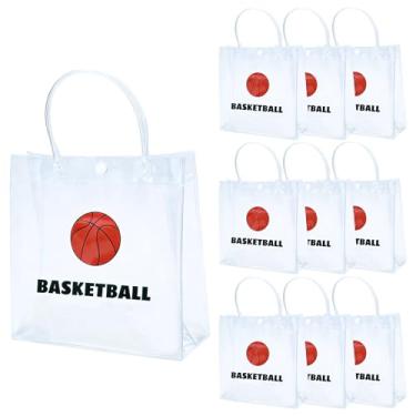 Imagem de 24 peças de sacos de presente de basquete transparentes com alças de PVC, sacos de guloseimas de basquete, lanches e doces, 20 x 20 x 8 cm para aniversários, lanches, festas, lembrancinhas, presentes
