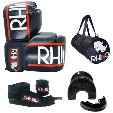 Imagem de KIT Treino Boxe Rhino com Luva + Bandagem+ Bucal + Bolsa - 16oz-Unissex