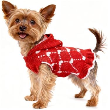 Imagem de Suéter de cachorro para dia dos namorados, vestido de cachorro para cães pequenos, roupas de cachorro rosa, suéter de coração, suéter de gato, quente, tricotado para filhotes, vestido confortável para