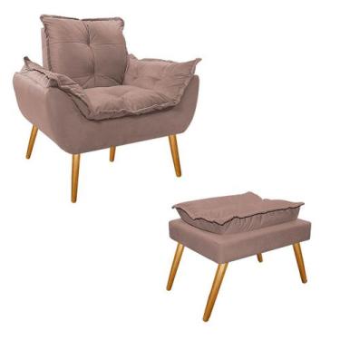 Imagem de Kit Poltrona e Puff Opala Palito Mel Suede Rosê - Doce Sonho Móveis