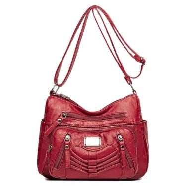 Imagem de WITERY Bolsa Crossboby feminina - Bolsa de mão de couro sintético macio com vários bolsos com alça ajustável, Vermelho 3, 9.8" L x 3.9" H x 7.8" W