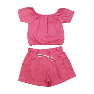 Imagem de Conjunto Infantil Blusa e Shorts Poá Liso com Bolso 5265 - Bicho Bagunça-Feminino