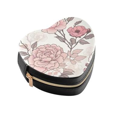 Imagem de Burbuja Caixa de joias floral rosa em forma de coração mini estojo de joias de viagem para mulheres e meninas, estojo portátil organizador de armazenamento para brincos, anéis, colares e pulseiras