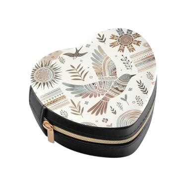 Imagem de Burbuja Caixa de joias em forma de coração com padrão boho mini estojo de joias de viagem para mulheres e meninas, estojo portátil organizador de armazenamento para brincos, anéis, colares e pulseiras