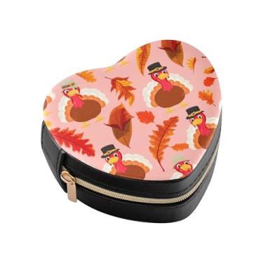 Imagem de Burbuja Caixa de joias em forma de coração de peru de Ação de Graças, mini estojo de viagem para mulheres e meninas, organizador portátil de armazenamento para brincos, anéis, colares e pulseiras