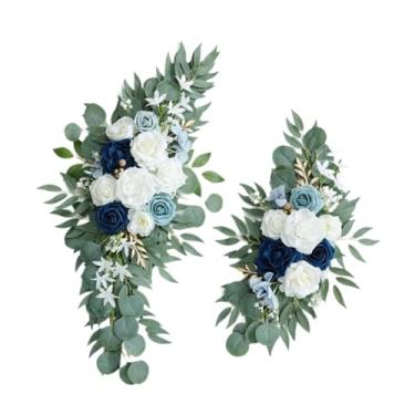 Imagem de Fancyes 2 peças de flores de seda para arco de casamento, arranjo floral artificial para decoração de festa, recepção, porta de entrada e casa, Azul