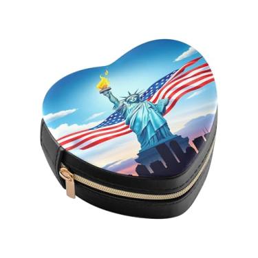 Imagem de Burbuja Caixa de joias em forma de coração estátua da liberdade mini estojo de joias de viagem para mulheres meninas, estojo portátil organizador de armazenamento para brincos, anéis, colares