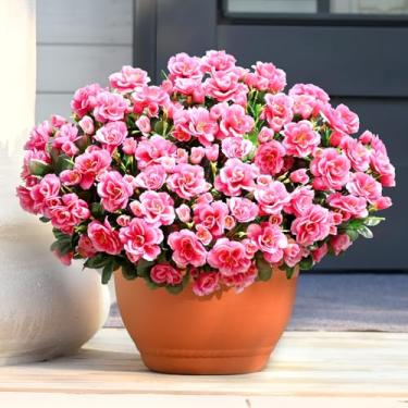 Imagem de Waipfaru 4 pacotes grandes de flores artificiais artificiais para decoração de primavera e verão, camélia de seda falsa resistente a UV aparência real para plantador externo porta da frente varanda