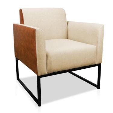 Imagem de Poltrona Marisa Corano Nozes com Linho Palha A32 Base Industrial Metál