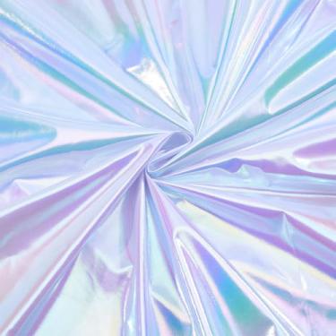 Imagem de INFUNLY Tecido elástico de 2,2 metros de folha metálica branco iridescente holograma tecido 152 cm de largura gradiente a laser folha faça você mesmo costura brilhante artesanato brilhante tecidos de