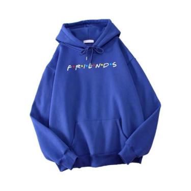 Imagem de Moletom Masculino Oversize Coreano De Lã Com Capuz Estampado Friends G