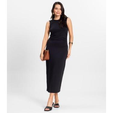 Imagem de Vestido Midi em Molecotton de Viscose Rovitex Preto, G, Preto