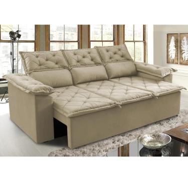 Imagem de Sofá 3 Lugares Retrátil E Reclinável Cama Inbox Compact 2,00m Velusoft Bege