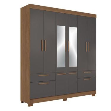 Imagem de Guarda Roupa Casal 8 Portas Curitiba Com Espelho Jatobá Grafite- Santos Andirá