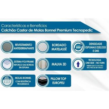 Imagem de Colchão Solteiro Molas Bonnel Premium Tecnopedic Euro Pillow (88x188x30) - Castor