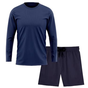 Imagem de Kit Short Praia Academia Passeio Treino Marinho + Manga Longa Masculina Segunda Pele Dry-Masculino