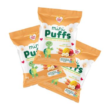 Imagem de Kit 3X: Snack Infantil Mini Puffs Manga e Cenoura Nhami Mami 15g