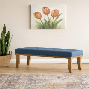 Imagem de Puff para Sala de Estar 140cm com Pés Linho Theo Azul/Marrom