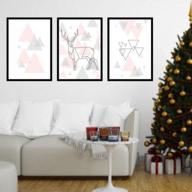 Imagem de Kit 3 Quadros Decorativos Alce Geométrico Triângulo 34x23cm