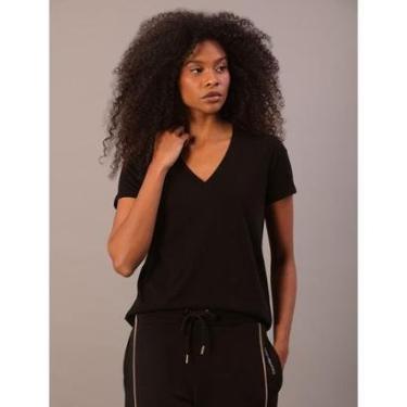 Imagem de Camiseta Feminina Estampa Lateral Gola v Calvin Klein Jeans - Preto-Feminino