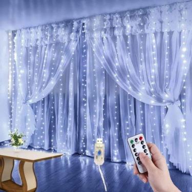 Imagem de Cortina 300 Leds Branca 3x3 Metros Festa/ Casamento Eventos/Natal - oe