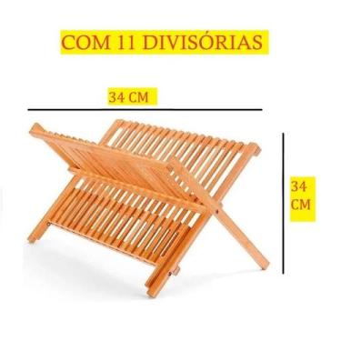 Imagem de Escorredor De Pratos De Bambu 34x34CM 43x34CM Com 11e14 Divisórias Dob