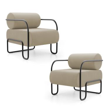 Imagem de Kit 02 Poltronas Decorativas Orgânica Living Miska Veludo Bege - Abmaza
