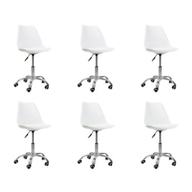 Imagem de Kit 6 Cadeiras Office Base Cromada Giratória Saarinen Branco
