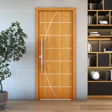 Imagem de Porta Frisada R20c de Abrir MDF 210x80CM para Uso Interno Pintura UV Cerejeira Marrom