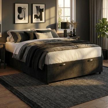 Imagem de Base Box com Baú Frontal Suede Padrão Classic Preto