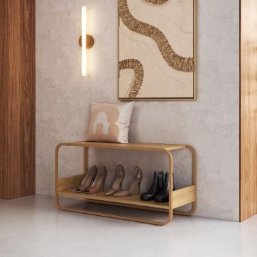 Imagem de Sapateira Banco 90cm Orgânico Pé Metal Luna Hanover/Dourado