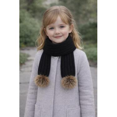 Imagem de Cachecol Infantil Unissex com Pompom Tricot Lã Inverno Frio - Modas Fa