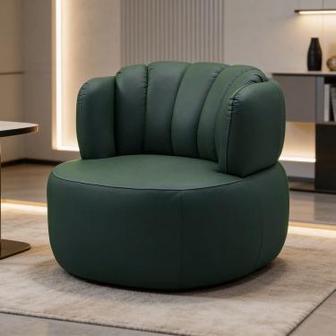 Imagem de Poltrona Giratória Orgânica Para Sala Living Oceane L06 Couro Verde Escuro - Lyam Decor