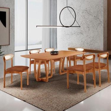 Imagem de Sala De Jantar Mesa Flora 180cm Tampo E 6 Cadeiras Noronha Star Puce/i