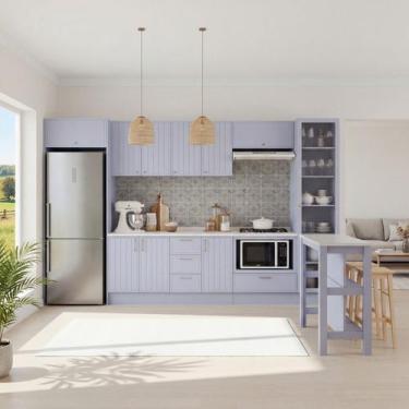 Imagem de Cozinha Modulada 10 Peças com Tampo e Cristaleira e Ilha Marselha Cabe