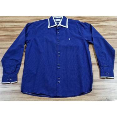 Imagem de Camisa Social Masculina Manga Longa WAZ 100% Algodão, Azul, 3