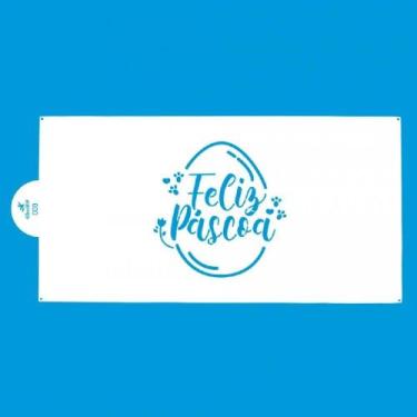 Imagem de Stencil para Bolo Blue Star SBS-009 34,5 x 16,5 cm - Feliz Páscoa