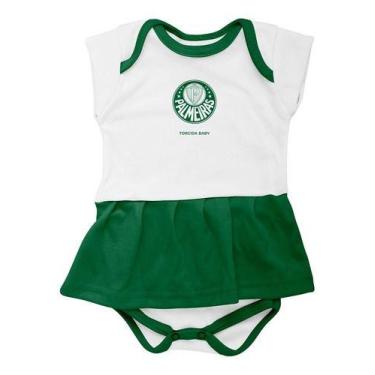 Imagem de Body Bebe Menina Palmeiras Vestido Recem Nascido Oficial - Branco - M 